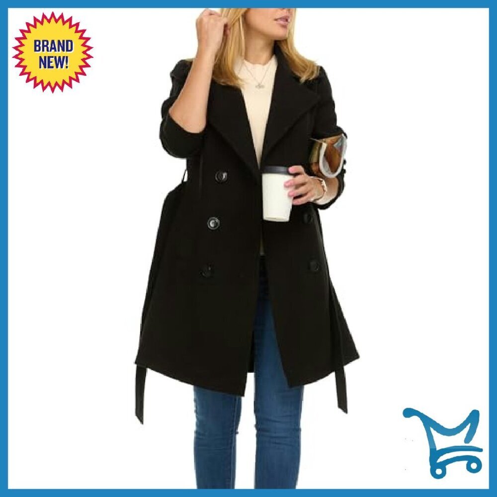 Double-Breasted Faux Wool Trench Coat - Winter Coat for Women - Picture 4 of 8